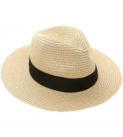 Fedoras Women Wide Brim Straw Sun Hat Roll up Hat Beach Sun Hats - Beige - CZ184SGA0R3 $23.87