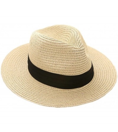 Fedoras Women Wide Brim Straw Sun Hat Roll up Hat Beach Sun Hats - Beige - CZ184SGA0R3 $12.77