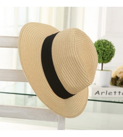 Fedoras Women Wide Brim Straw Sun Hat Roll up Hat Beach Sun Hats - Beige - CZ184SGA0R3 $23.59