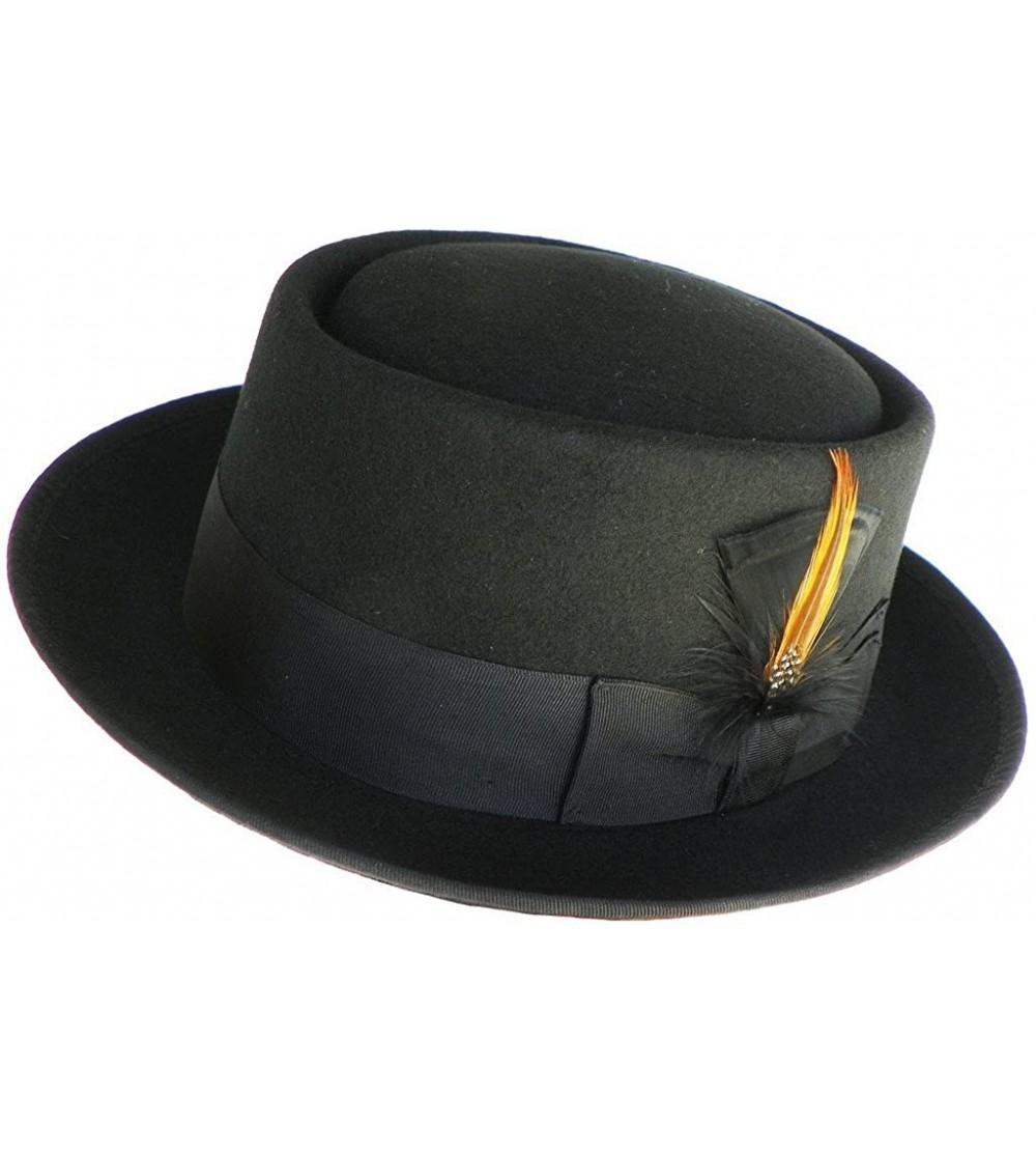 Fedoras Wool Felt Porkpie Hat Bad Walter White Style Heisenberg Fedora - Black - CR12MZE7H0C $25.47