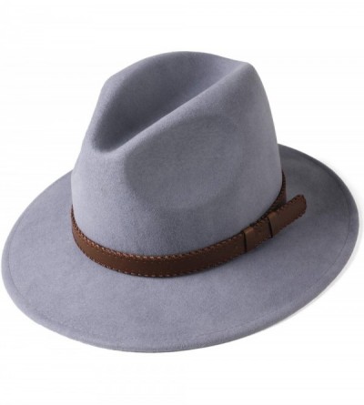 Fedoras 100% Wool Wide Brim Fedora Panama Hat with Belt Buckle Fedora Hats for Men Women - Grey - C718UN0X3W6 $31.02