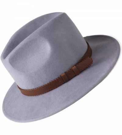 Fedoras 100% Wool Wide Brim Fedora Panama Hat with Belt Buckle Fedora Hats for Men Women - Grey - C718UN0X3W6 $57.52