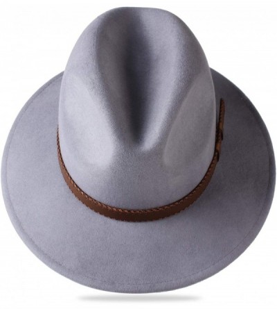 Fedoras 100% Wool Wide Brim Fedora Panama Hat with Belt Buckle Fedora Hats for Men Women - Grey - C718UN0X3W6 $31.02