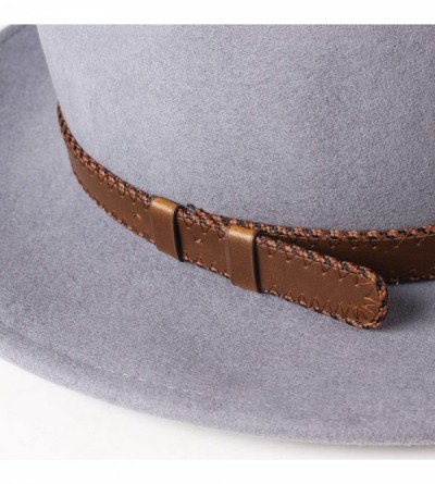Fedoras 100% Wool Wide Brim Fedora Panama Hat with Belt Buckle Fedora Hats for Men Women - Grey - C718UN0X3W6 $47.18