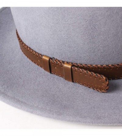 Fedoras 100% Wool Wide Brim Fedora Panama Hat with Belt Buckle Fedora Hats for Men Women - Grey - C718UN0X3W6 $31.02