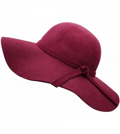 Sun Hats Women's Wide Brim Wool Ribbon Band Floppy Hat - Burgundy - C311NA0ZLAV $28.23