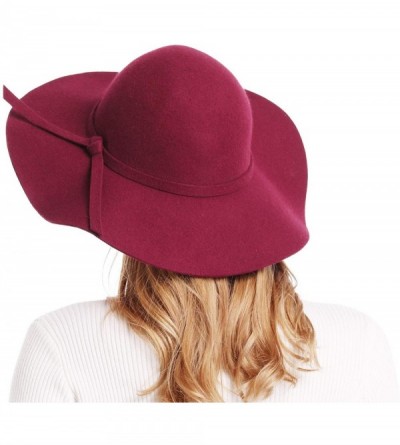 Sun Hats Women's Wide Brim Wool Ribbon Band Floppy Hat - Burgundy - C311NA0ZLAV $28.23