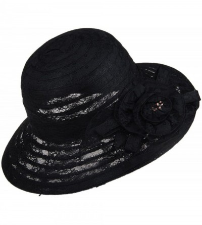 Sun Hats Summer Lace Beach Sun Hat Kentucky Derby Church Dress Bucket Hat - Black - C01850IIH37 $17.57