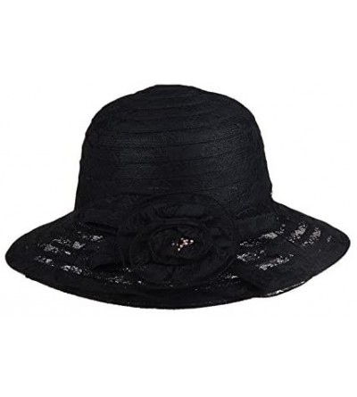 Sun Hats Summer Lace Beach Sun Hat Kentucky Derby Church Dress Bucket Hat - Black - C01850IIH37 $17.57