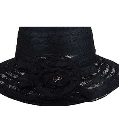 Sun Hats Summer Lace Beach Sun Hat Kentucky Derby Church Dress Bucket Hat - Black - C01850IIH37 $17.57