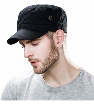 Newsboy Caps Mens Cotton Military Army Hat Cadet Baseball Cap for Women 56-64cm - 68033black - CX18O8A40OH $15.95