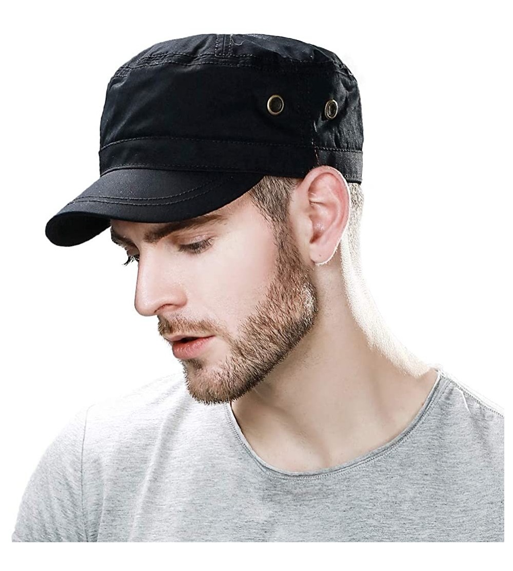 Newsboy Caps Mens Cotton Military Army Hat Cadet Baseball Cap for Women 56-64cm - 68033black - CX18O8A40OH $15.95