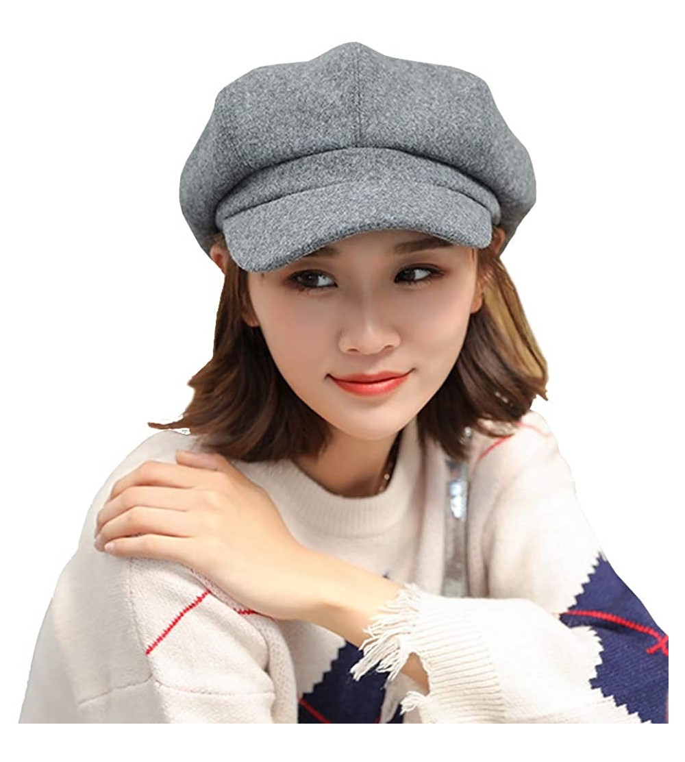 Newsboy Caps Woman Solid Color Beret Hat Cap Newsboy Casual Young Painter for Ladies Autumn Winter - Grey - CQ18LHAUI53 $12.01