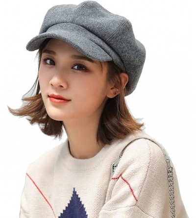 Newsboy Caps Woman Solid Color Beret Hat Cap Newsboy Casual Young Painter for Ladies Autumn Winter - Grey - CQ18LHAUI53 $23.72
