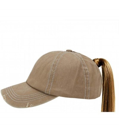 Baseball Caps Ponytail Baseball Cap Retro Washed Cotton Visor Dad Hat Adjustable Trucker Ponycaps - 2-khaki - CI18UE3T75U $12.36