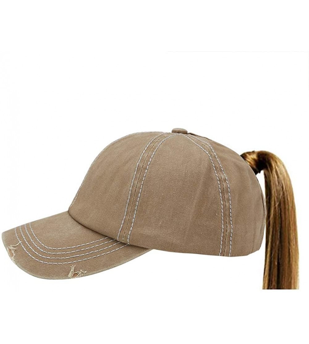 Baseball Caps Ponytail Baseball Cap Retro Washed Cotton Visor Dad Hat Adjustable Trucker Ponycaps - 2-khaki - CI18UE3T75U $12.36