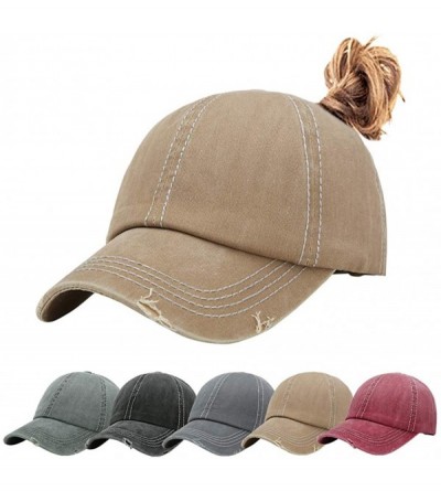 Baseball Caps Ponytail Baseball Cap Retro Washed Cotton Visor Dad Hat Adjustable Trucker Ponycaps - 2-khaki - CI18UE3T75U $12.36