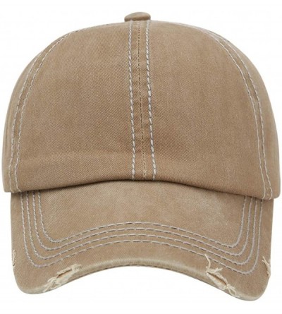 Baseball Caps Ponytail Baseball Cap Retro Washed Cotton Visor Dad Hat Adjustable Trucker Ponycaps - 2-khaki - CI18UE3T75U $12.36