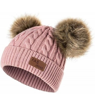 Skullies & Beanies Baby Pompom Beanie Hat-Winter Infant Toddler Knitting Woolen Hat with Warm Fur Ball - Dark Pink - CH192R3O...