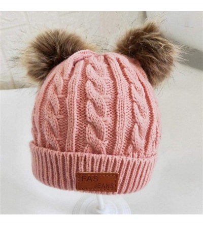 Skullies & Beanies Baby Pompom Beanie Hat-Winter Infant Toddler Knitting Woolen Hat with Warm Fur Ball - Dark Pink - CH192R3O...