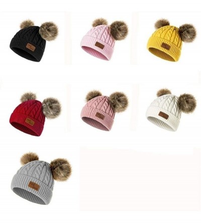 Skullies & Beanies Baby Pompom Beanie Hat-Winter Infant Toddler Knitting Woolen Hat with Warm Fur Ball - Dark Pink - CH192R3O...