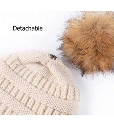 Skullies & Beanies Womens Girls Winter Knit Slouchy Beanie Hat Warm Skull Ski Cap Faux Fur Pom Pom Hats for Women - CK19395NH...