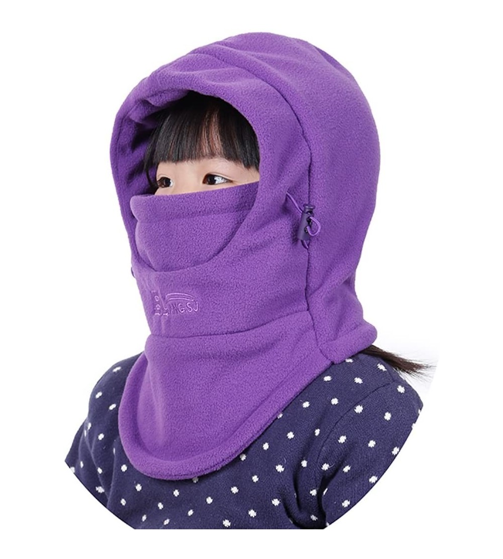 Skullies & Beanies Children's Winter Windproof Cap Thick Warm Face Cover Adjustable Ski Hat - Purple - CE186QKOKQ0 $7.82