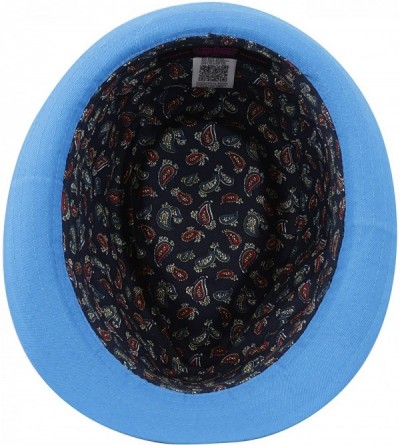 Fedoras 100% Cotton Paisley Lining Premium Quality Fedora Hat - Turquoise - CD12CQSRNCN $14.85