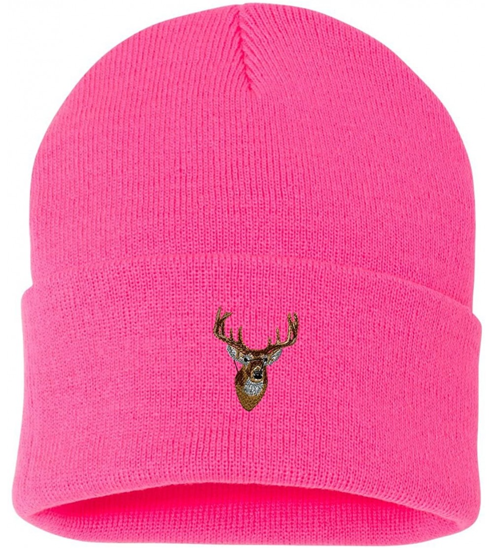 Skullies & Beanies Whitetail Deer Head Custom Personalized Embroidery Embroidered Beanie - Hot Pink - CF12N4SOICX $12.50