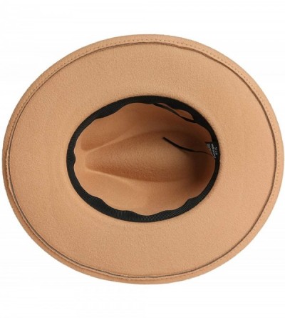 Fedoras Dantiya Men & Women Vintage Wide Brim Wool Fedora Panama Hat with Belt Buckle - Camel - CC1922DWH3E $33.49