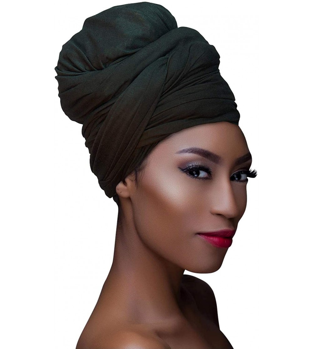 Cold Weather Headbands Head Wraps Turbans Stretch Jersey Knit Headwraps Wrap Scarf Turban Tie for Women - Black - C818GSG7WMM...