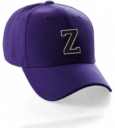 Baseball Caps Classic Baseball Hat Custom A to Z Initial Team Letter- Purple Cap White Black - Letter Z - CZ18NXUQOTW $25.71