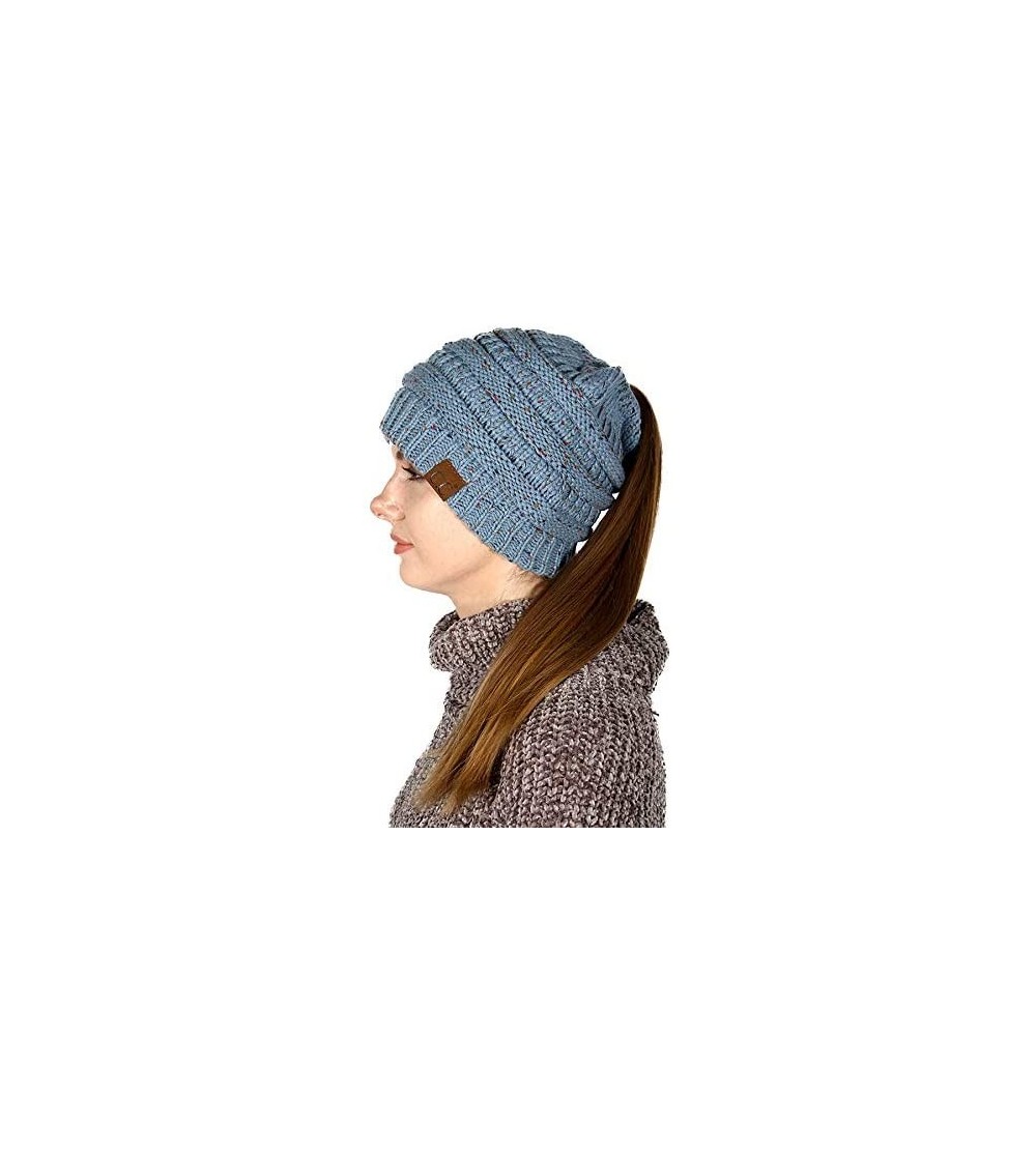 Skullies & Beanies Beanie Ponytail Beanie Messy bun Beanie Soft Warm Cable Winter Chunky Skull Cap - Confetti Denim - CC189XI...