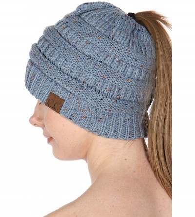 Skullies & Beanies Beanie Ponytail Beanie Messy bun Beanie Soft Warm Cable Winter Chunky Skull Cap - Confetti Denim - CC189XI...