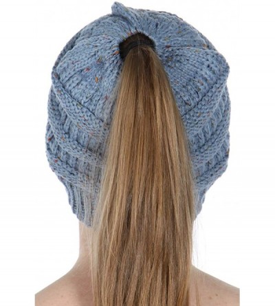 Skullies & Beanies Beanie Ponytail Beanie Messy bun Beanie Soft Warm Cable Winter Chunky Skull Cap - Confetti Denim - CC189XI...