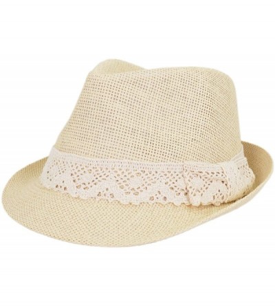Fedoras Women's Lace Ribbon Band Fedora Straw Sun Hat Available - Natural - C811ZQ3DWOT $23.37