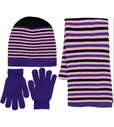 Skullies & Beanies Girls 3 Piece Knit Hat- Scarf & Gloves Set a Winter Accessories for Girls - Grape-pink - CK18HU5HEIO $9.91