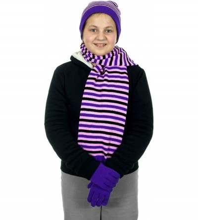 Skullies & Beanies Girls 3 Piece Knit Hat- Scarf & Gloves Set a Winter Accessories for Girls - Grape-pink - CK18HU5HEIO $9.91