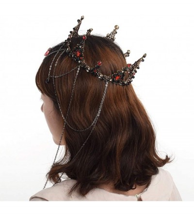 Headbands Wedding Crown Baroque Queen Crown Rhinestone Wedding Crown Tiara for Women Costume Party Hair Accessories - Red - C...