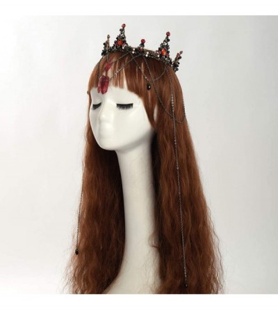 Headbands Wedding Crown Baroque Queen Crown Rhinestone Wedding Crown Tiara for Women Costume Party Hair Accessories - Red - C...