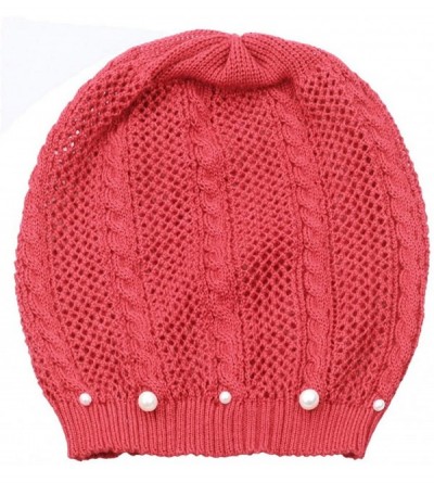 Skullies & Beanies Knit Crochet Hat Light Beanie Style Knitted Cap Women Girl Thin Hollow Braid - Red - CS18EILTNHE $8.85