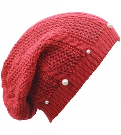 Skullies & Beanies Knit Crochet Hat Light Beanie Style Knitted Cap Women Girl Thin Hollow Braid - Red - CS18EILTNHE $8.85