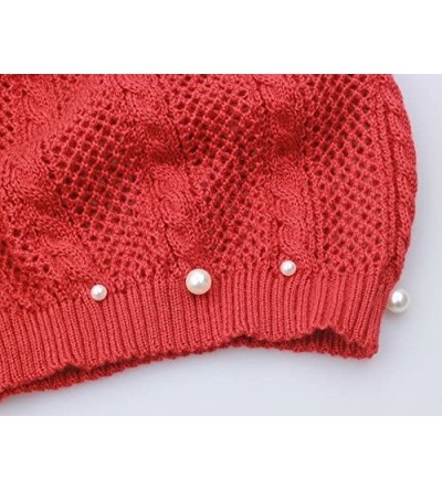 Skullies & Beanies Knit Crochet Hat Light Beanie Style Knitted Cap Women Girl Thin Hollow Braid - Red - CS18EILTNHE $8.85