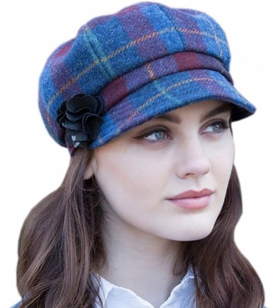 Newsboy Caps Ladies Newsboy Hat - Blue & Red Plaid- Made in Ireland- One-Size - CD12N1DQ6E6 $79.89