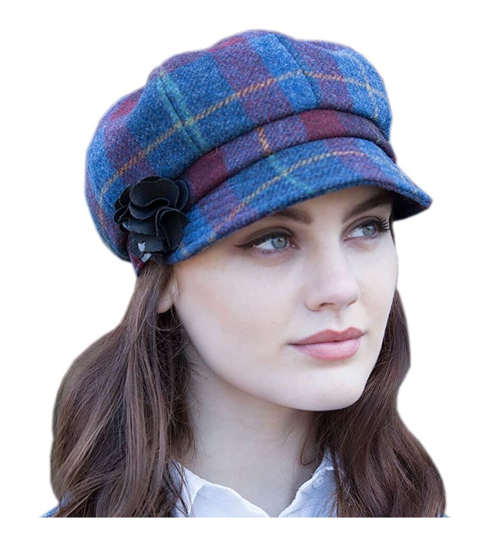 Newsboy Caps Ladies Newsboy Hat - Blue & Red Plaid- Made in Ireland- One-Size - CD12N1DQ6E6 $45.65