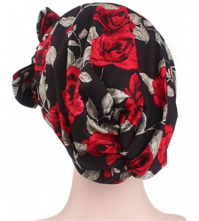 Skullies & Beanies Vintage Women Cotton Scarf Chemo Cap Bowknot Turban Hair Loss Hat - Red Rose - C018EQCR3R2 $12.51