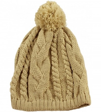 Skullies & Beanies Thick Crochet Knit Slouchy Pom Pom Beanie Winter Ski Hat - Beige Regular - CN127C7FX57 $12.04