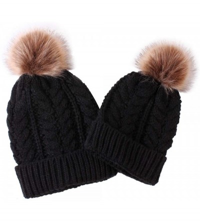 Skullies & Beanies Women Baby Kid Warm Winter Knit Wool Beanie Fur Pom Bobble Hat Crochet Cap - Black - C8192463HM3 $9.33