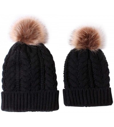 Skullies & Beanies Women Baby Kid Warm Winter Knit Wool Beanie Fur Pom Bobble Hat Crochet Cap - Black - C8192463HM3 $9.33