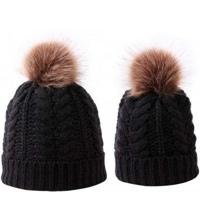 Skullies & Beanies Women Baby Kid Warm Winter Knit Wool Beanie Fur Pom Bobble Hat Crochet Cap - Black - C8192463HM3 $9.33